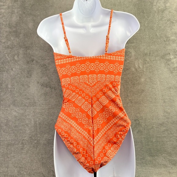 Robin Piccone Swimsuit 4 Isla Plunge One Piece Body Shaping Terracotta Tie NWOT - Picture 9 of 14